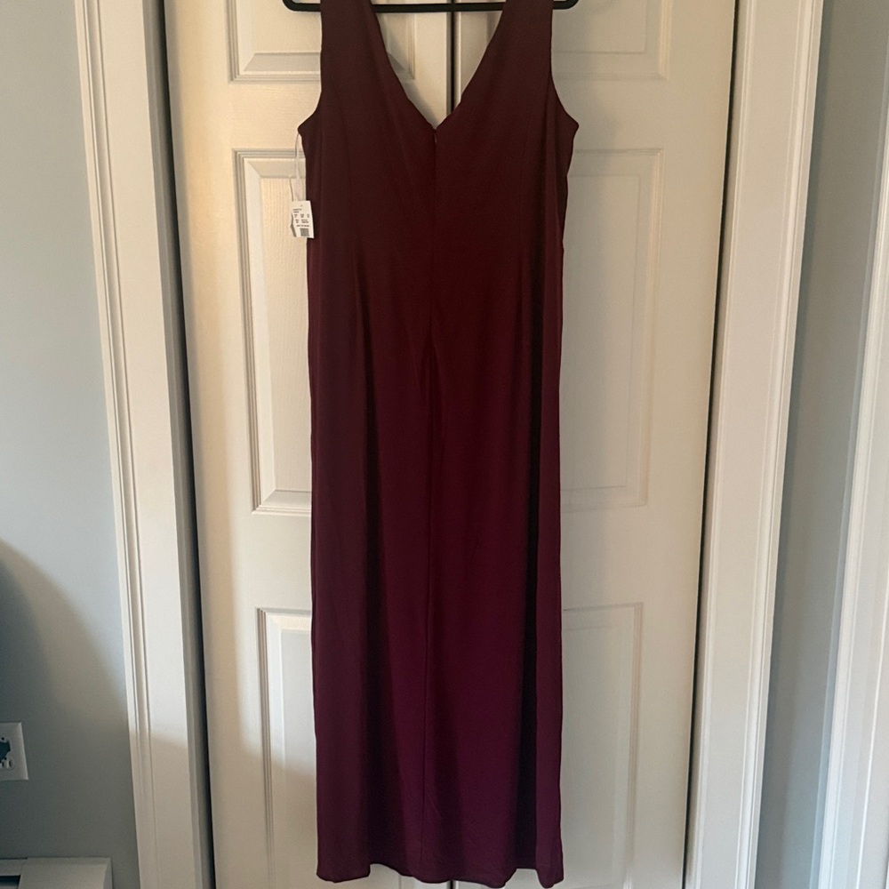 Wine Color Sleeveless V-Neck Rouched Floor Length Dress from David’s Bridal - Picture 5 of 6